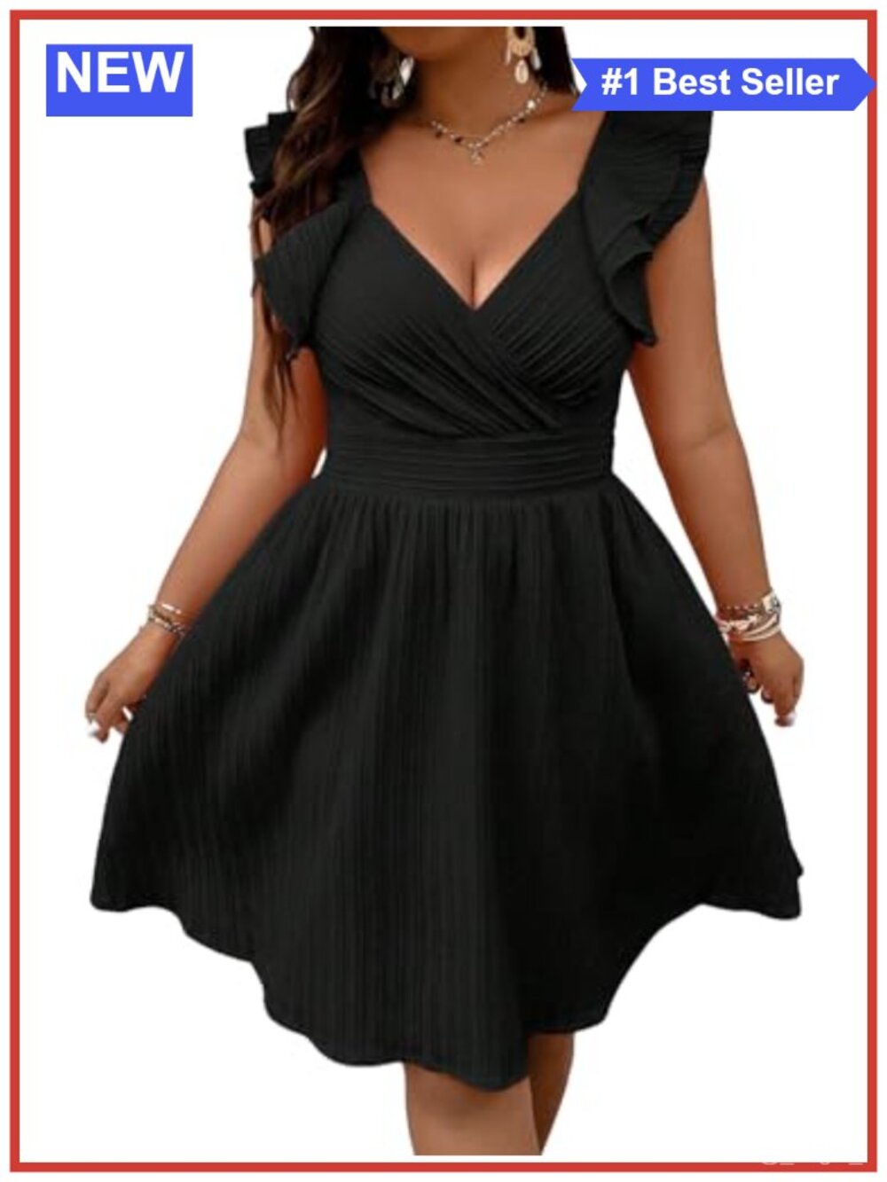 Plus Size Wrap Front Sweetheart Neck Ruffle Cap Sleeve A Line Dress